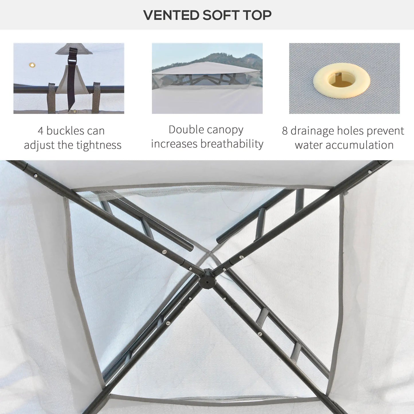 10' x 10' Gazebo, Steel Frame, Mosquito Netting, Grey Gazebos at Gallery Canada