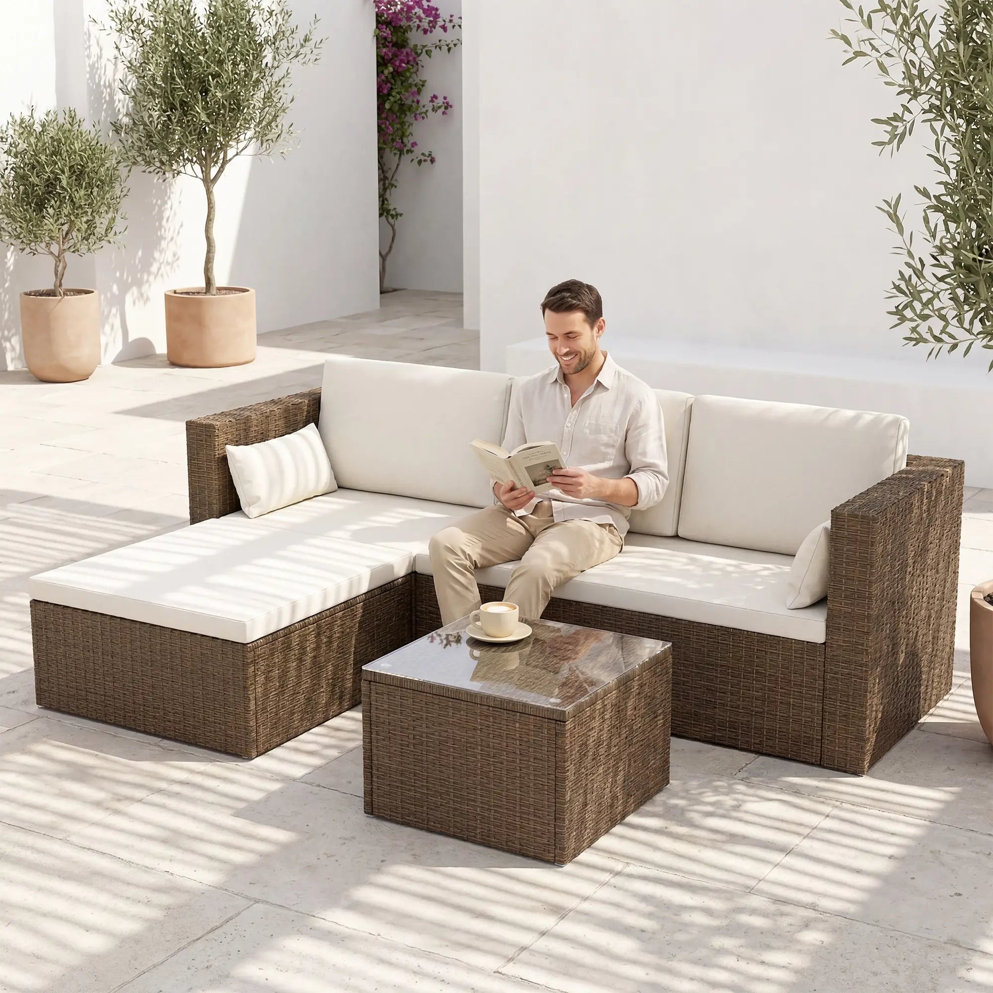 Modern Rattan Sofa Set, 3pcs, Wicker Patio Furniture with Coffee Table Patio Furniture Sets at Gallery Canada