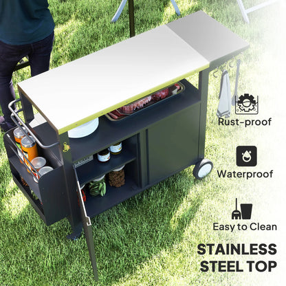 Outdoor Grill Cart With Foldable Side Table, Stainless Steel Tabletop, Pizza Oven Stand Outdoor Grill Carts at Gallery Canada