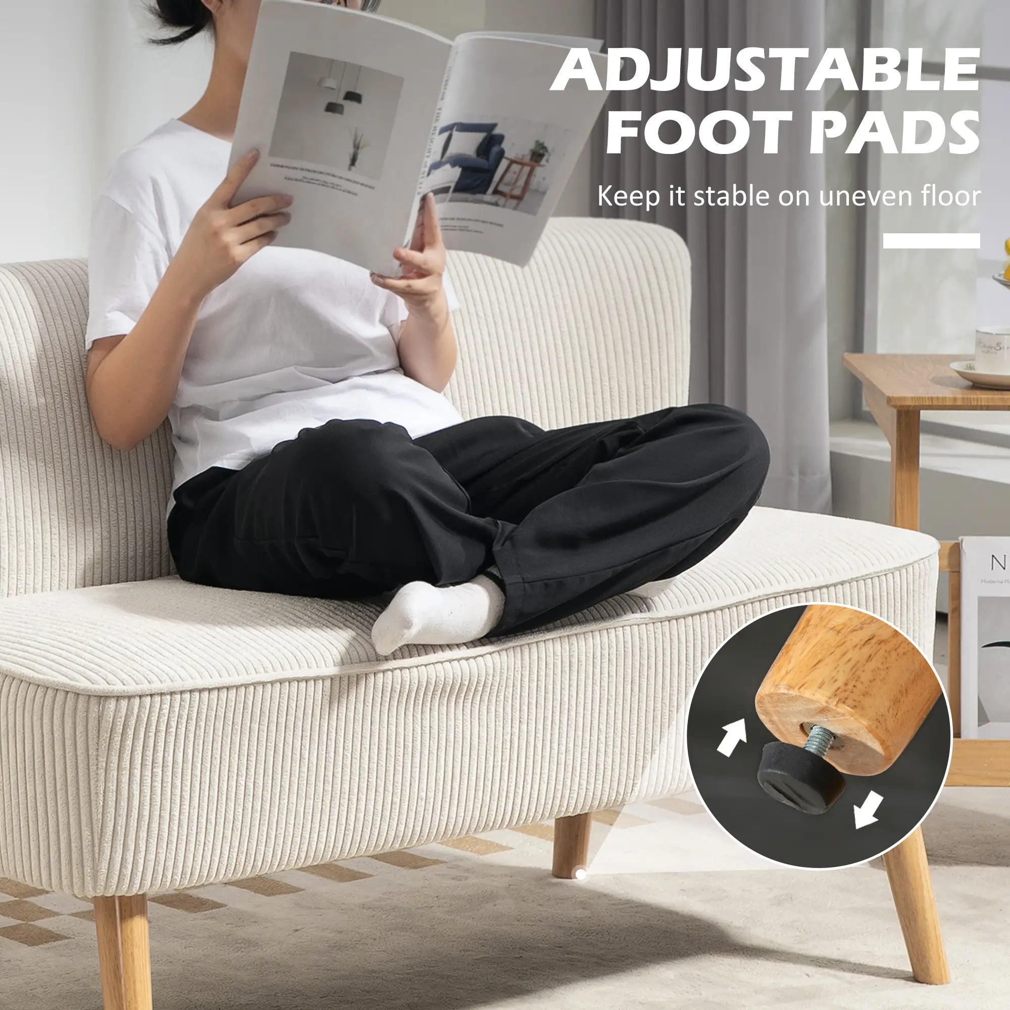 Modern 2 Seater Sofa, Upholstered Couch with Wood Legs, Cream White 2-Seater Sofas at Gallery Canada