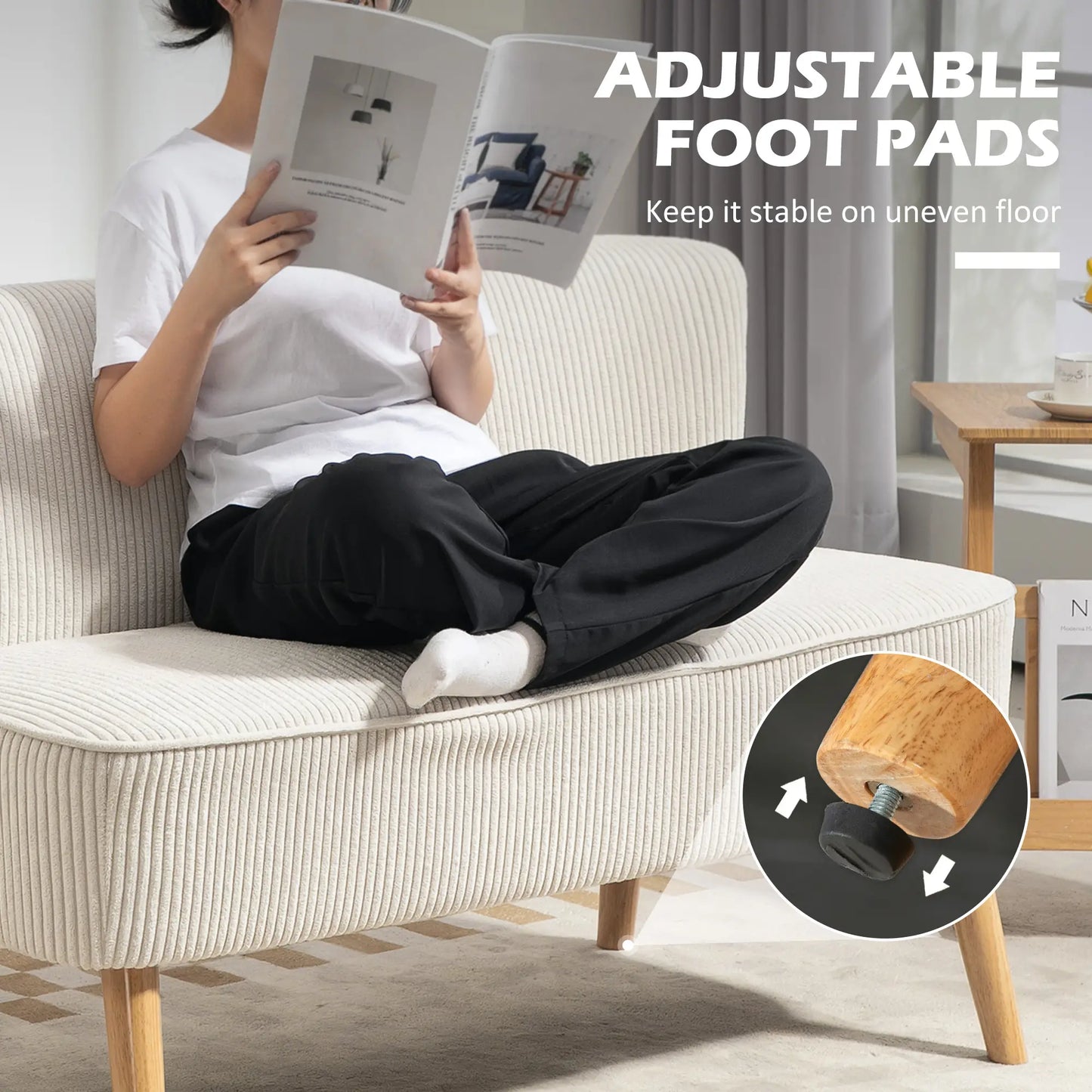 Modern 2 Seater Sofa, Upholstered Couch with Wood Legs, Cream White 2-Seater Sofas at Gallery Canada