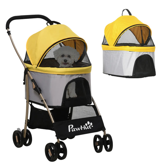 4 Wheels Pet Stroller, Folding Carrier for Small Dogs, Detachable, Yellow Dog Bike Trailers & Strollers Yellow at Gallery Canada