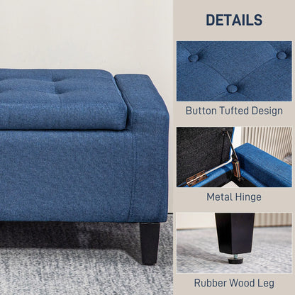 Storage Ottoman Bench, Linen Upholstered, Tufted, Dark Blue Storage Ottomans & Benches at Gallery Canada