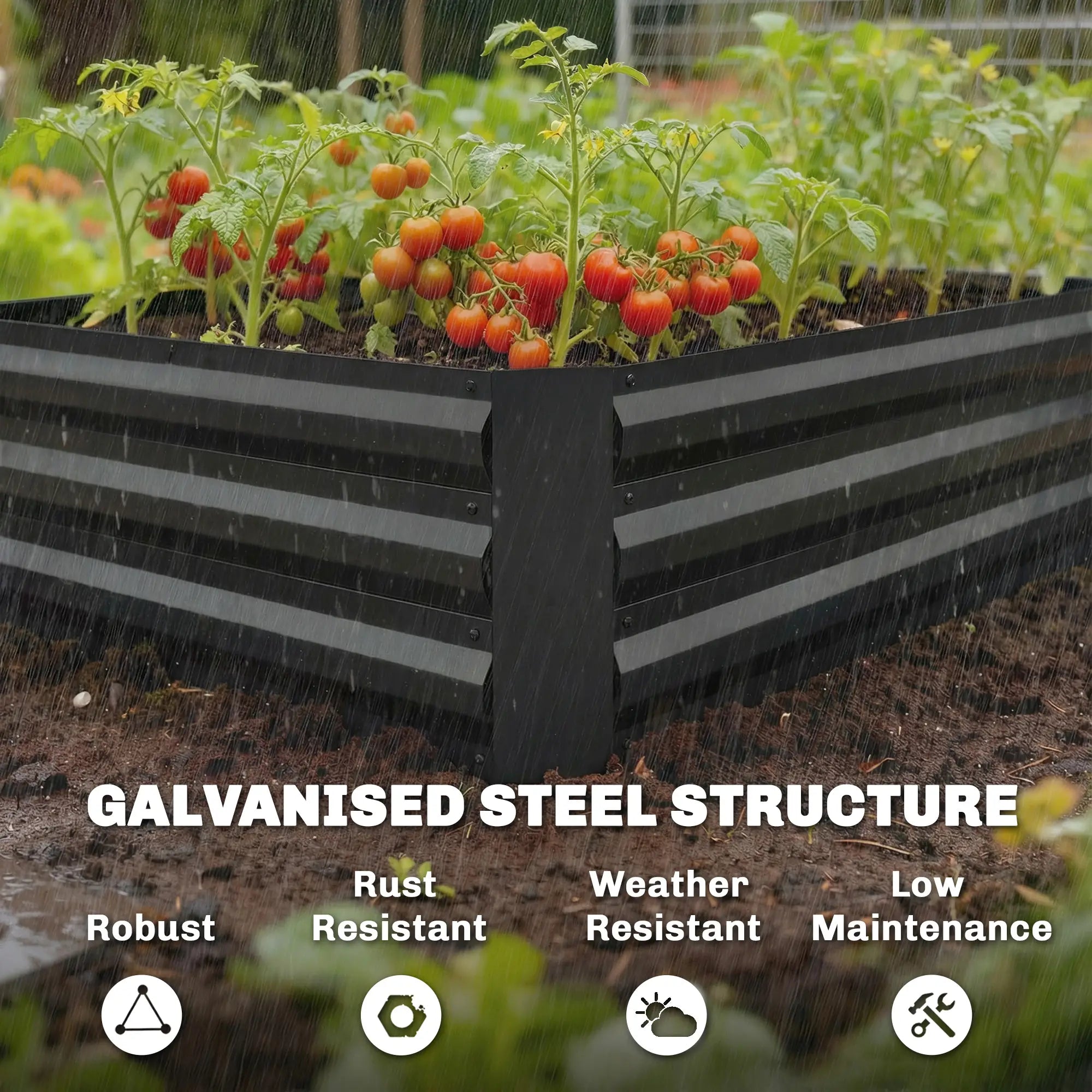 Galvanized Raised Garden Bed With Trellis, Open Bottom Planter Box, Black Galvanized Planter Boxes at Gallery Canada