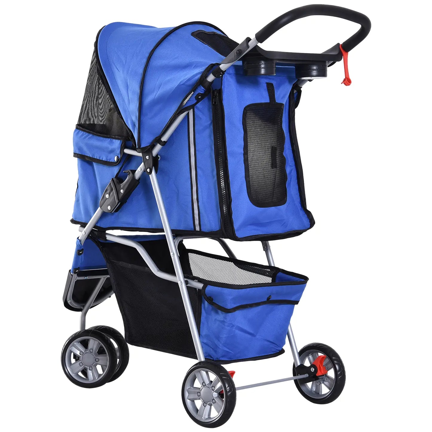 3 Wheel Foldable Dog Stroller, Storage Basket, Adjustable Canopy, Blue Dog Bike Trailers & Strollers at Gallery Canada