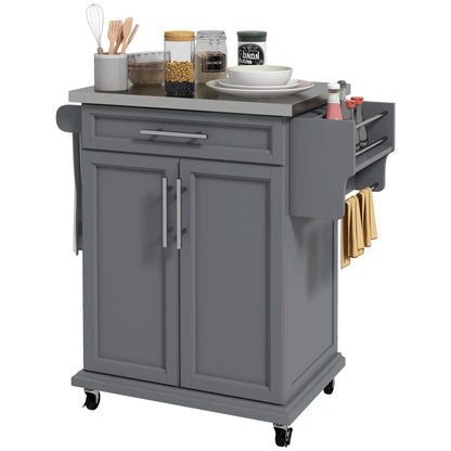 Kitchen Island, Stainless Steel Top, Rolling Cart with Drawer, Grey Kitchen Islands & Kitchen Carts at Gallery Canada