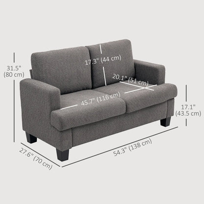54.3" Loveseat Sofa, 2 Seater, Removable Cushions, Solid Wood Frame, Dark Grey 2-Seater Sofas at Gallery Canada