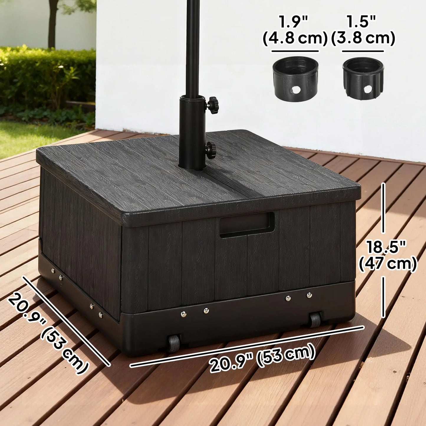 3-in-1 Outdoor Umbrella Base with Wheels, Side Table, Planter Box, 175lbs, Black Umbrella Bases at Gallery Canada