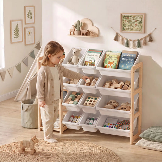 Kids Toy Storage Organizer, 3 Shelves, 12 Bins, Natural Baby & Kids Storage Natural at Gallery Canada