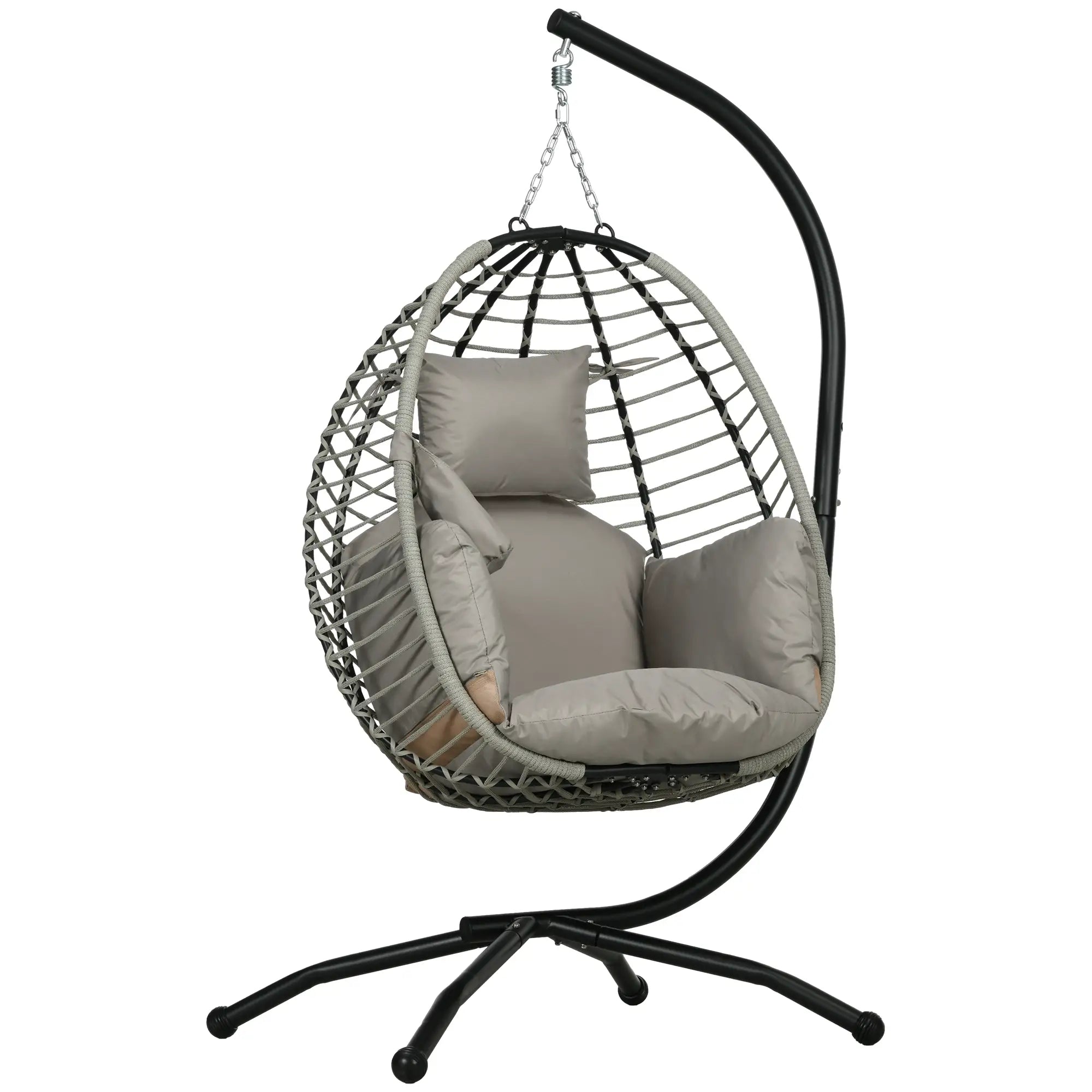 Outdoor Hanging Egg Chair, Thick Padded Cushion, Patio Swing Chair, Grey Patio Swings with Stand at Gallery Canada