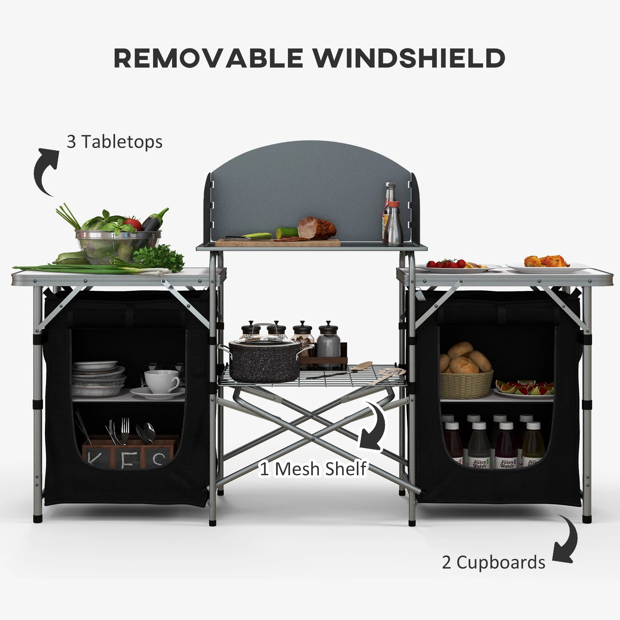 Aluminum Camping Table, Folding Kitchen with Windshield, Cupboards, Carrying Bag Picnic Tables & Camping Chairs at Gallery Canada