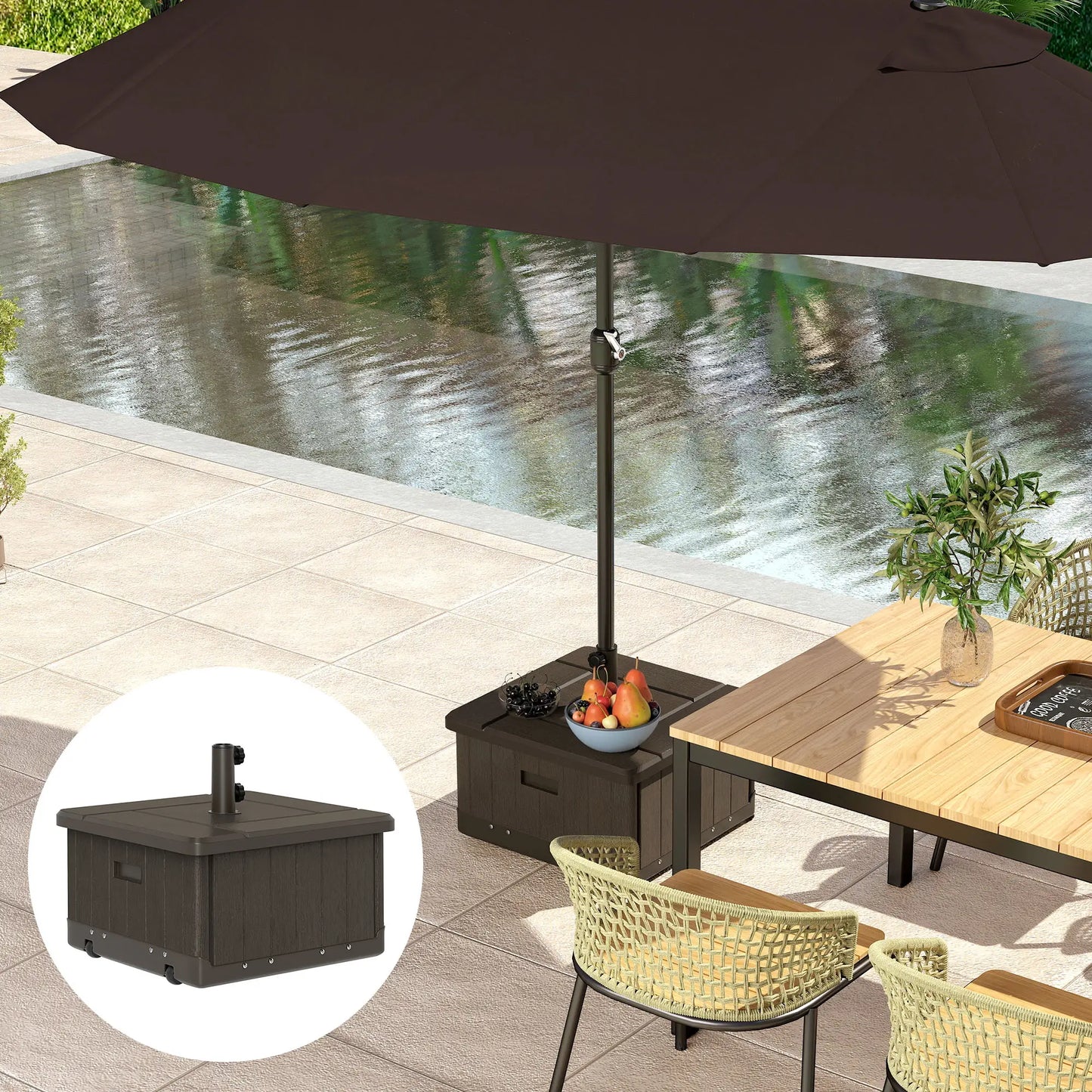 Outdoor Umbrella Base with Wheels, End Table, Flower Box, 176 lbs., Brown Umbrella Bases at Gallery Canada