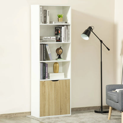 4-Tier Open Bookshelf with Doors, Home Office Storage Cabinet, Oak White Bookshelves at Gallery Canada