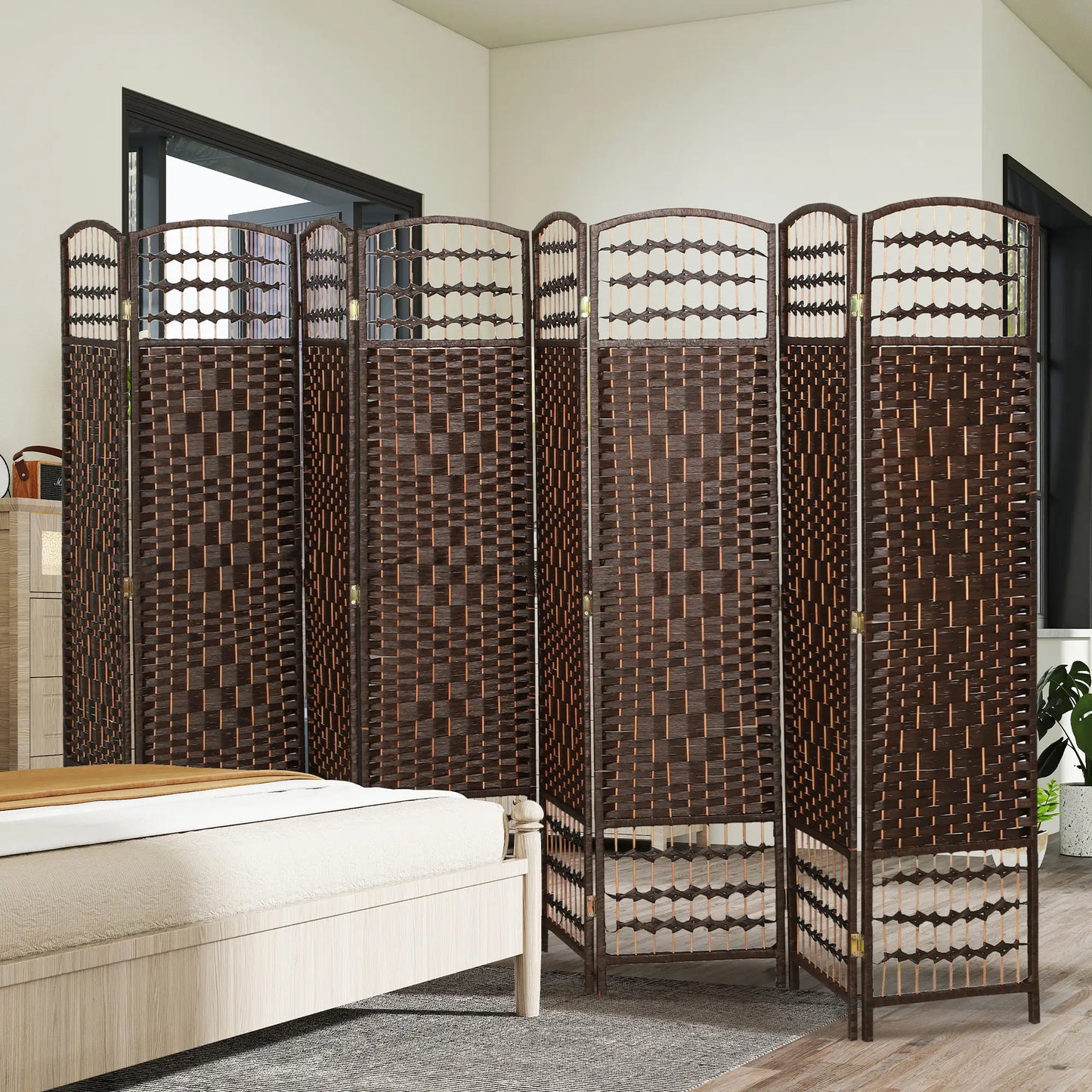 8 Panel Folding Room Divider, Portable Privacy Screen, Brown Room Dividers at Gallery Canada