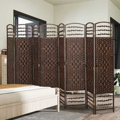 8 Panel Folding Room Divider, Portable Privacy Screen, Brown Room Dividers at Gallery Canada