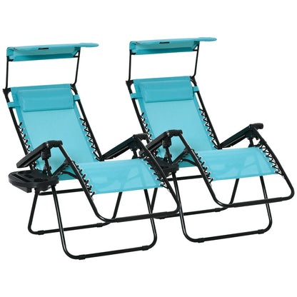 Foldable Lounge Chair with Canopy, Outdoor Zero Gravity Chair, Sky Blue Lounger Chairs at Gallery Canada