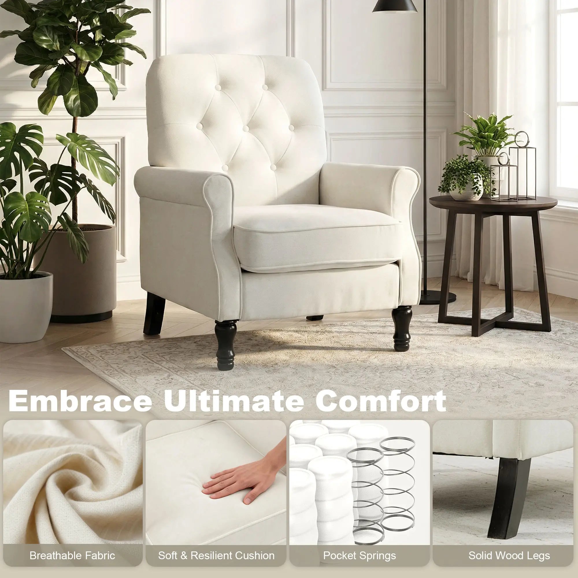 Accent Chair, Mid-Century Modern Armchair, Cream White Single Sofas at Gallery Canada