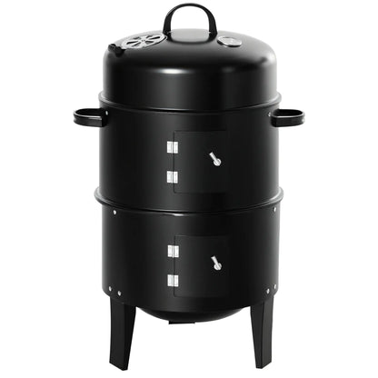 3-In-1 Vertical Charcoal BBQ Smoker, 16" Round Grill With Thermometer, Black Charcoal BBQ Grils at Gallery Canada