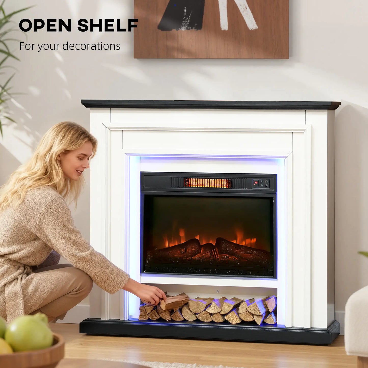 41 Inch Electric Fireplace, 1400W Heater, Adjustable 3D Flame, Black and White Electric Fireplaces at Gallery Canada
