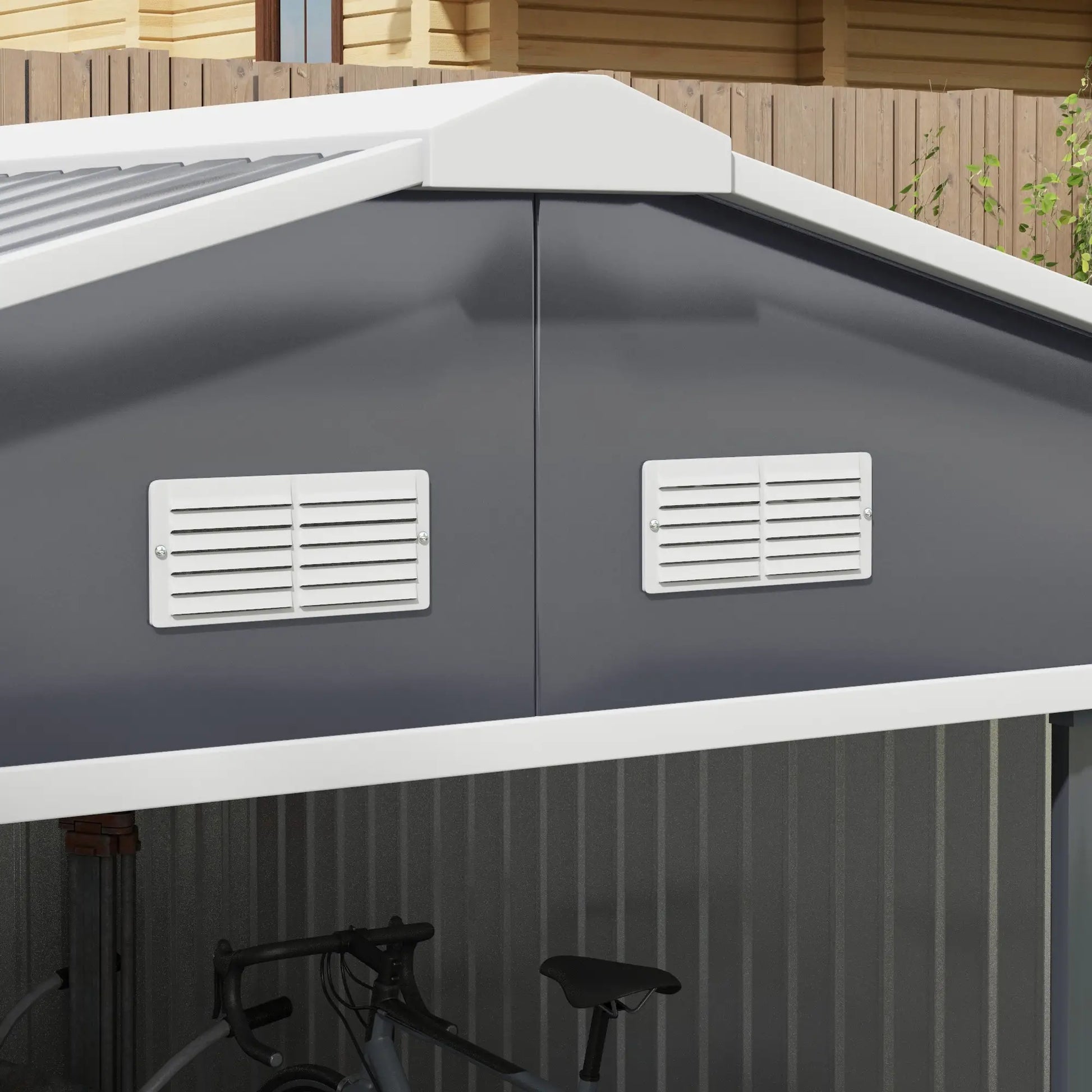 11.2ft x 12.5ft Garden Storage Shed, 4 Vent Slots, Double Sliding Door, Grey Sheds at Gallery Canada