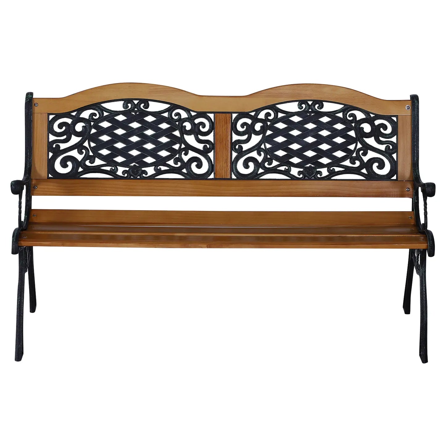 50" Garden Bench, Porch Park Chair, Cast Iron Hardwood Outdoor Benches at Gallery Canada