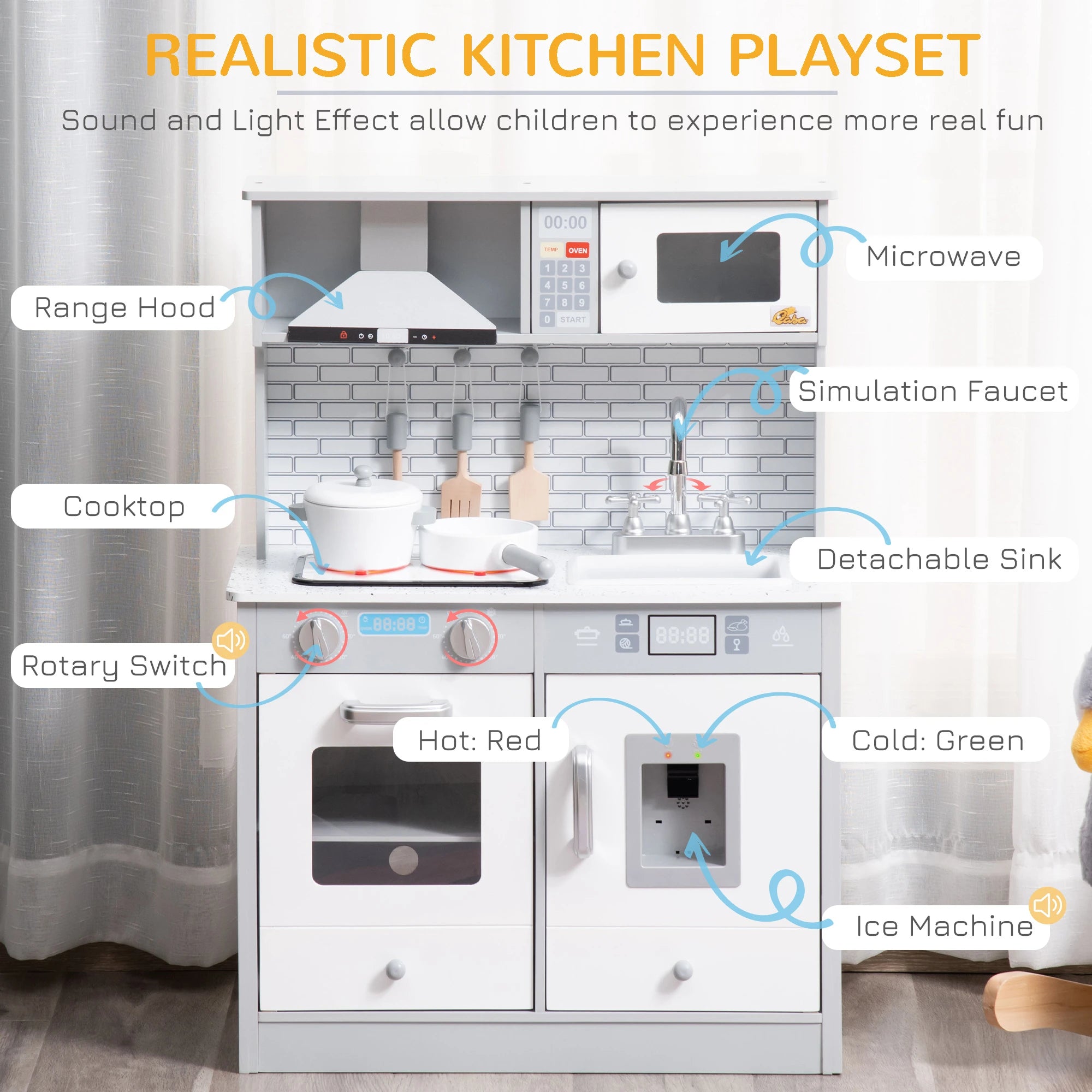 Kids Kitchen Play Set, Pretend Cooktop with Sound, Light, 3-6 Years Play Kitchen at Gallery Canada