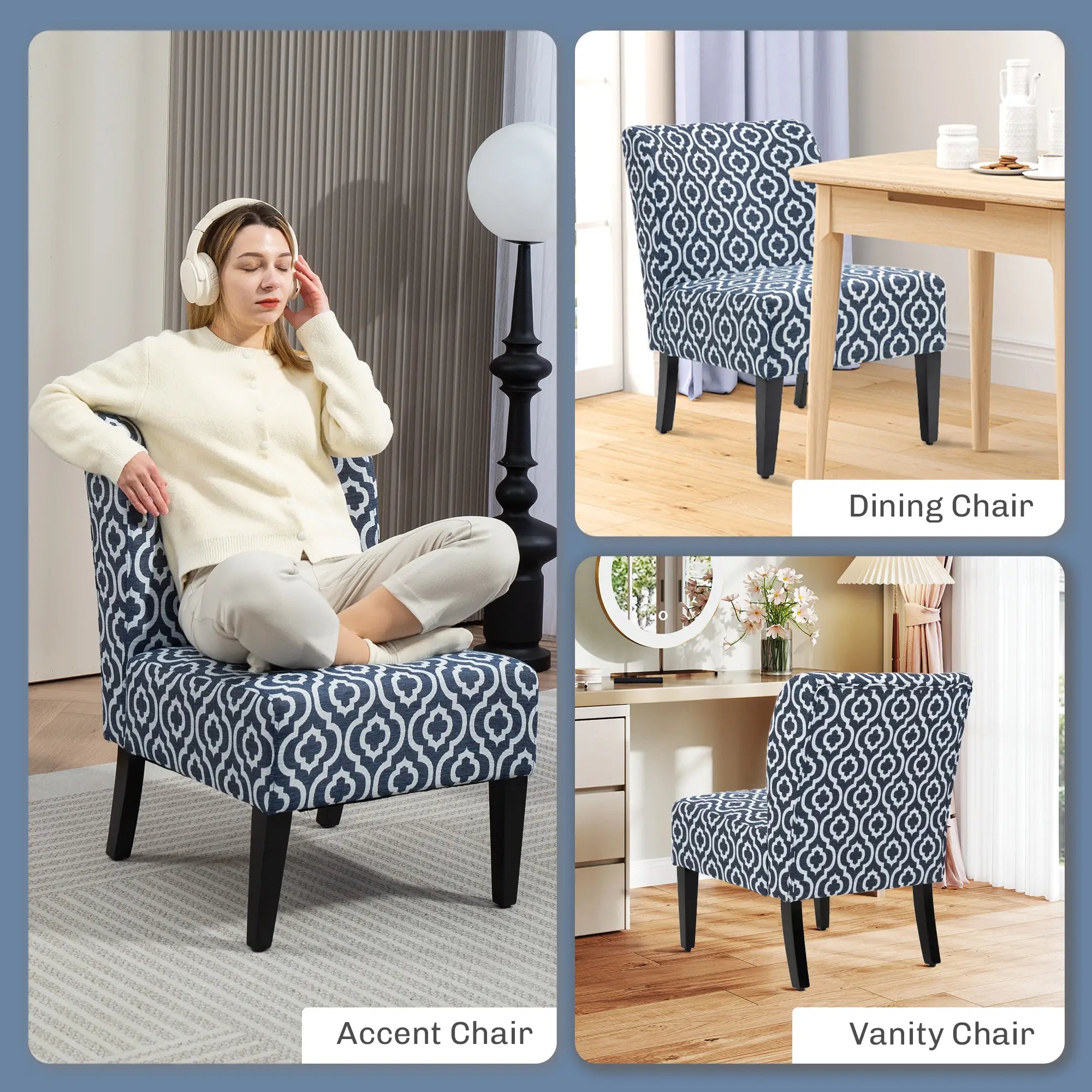 Armless Accent Chair for Bedroom, Upholstered Slipper Side Chair for Living Room with Wood Legs, Blue Accent Chairs at Gallery Canada