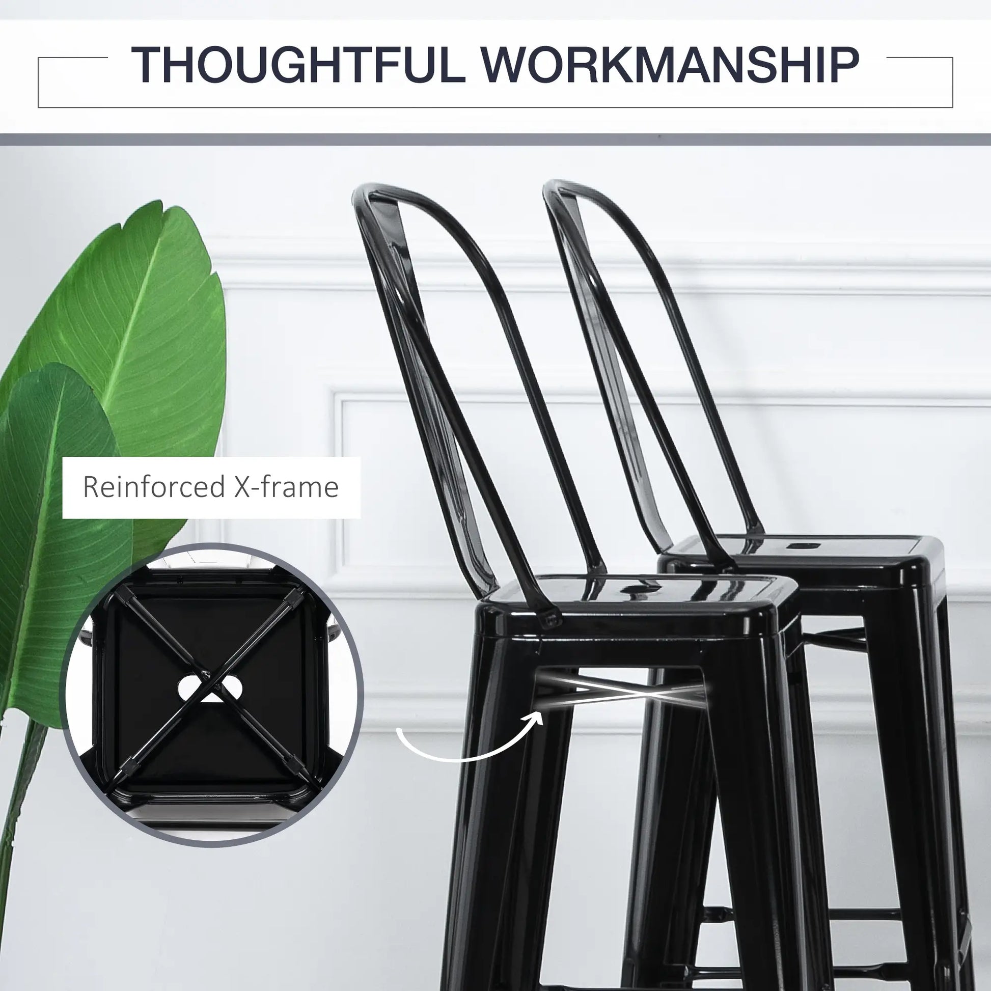 Set of 4 Bar Stools, Industrial Kitchen, Metal Frame, Black Bar Stools at Gallery Canada