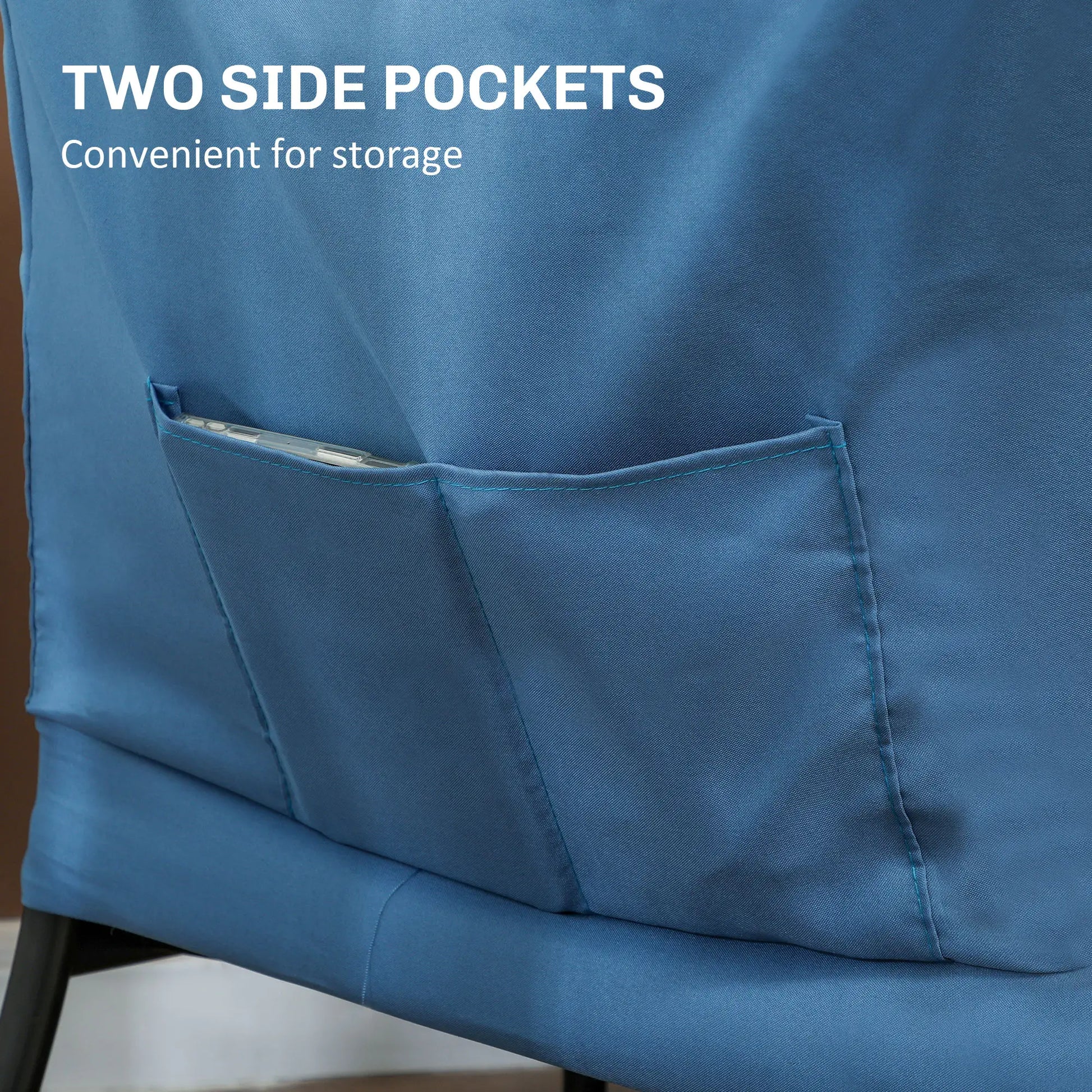 Modern Accent Chair, Armchair with Side Pockets and Solid Steel Legs, Comfy Reading Chair for Living Room, Bedroom, Blue Accent Chairs at Gallery Canada