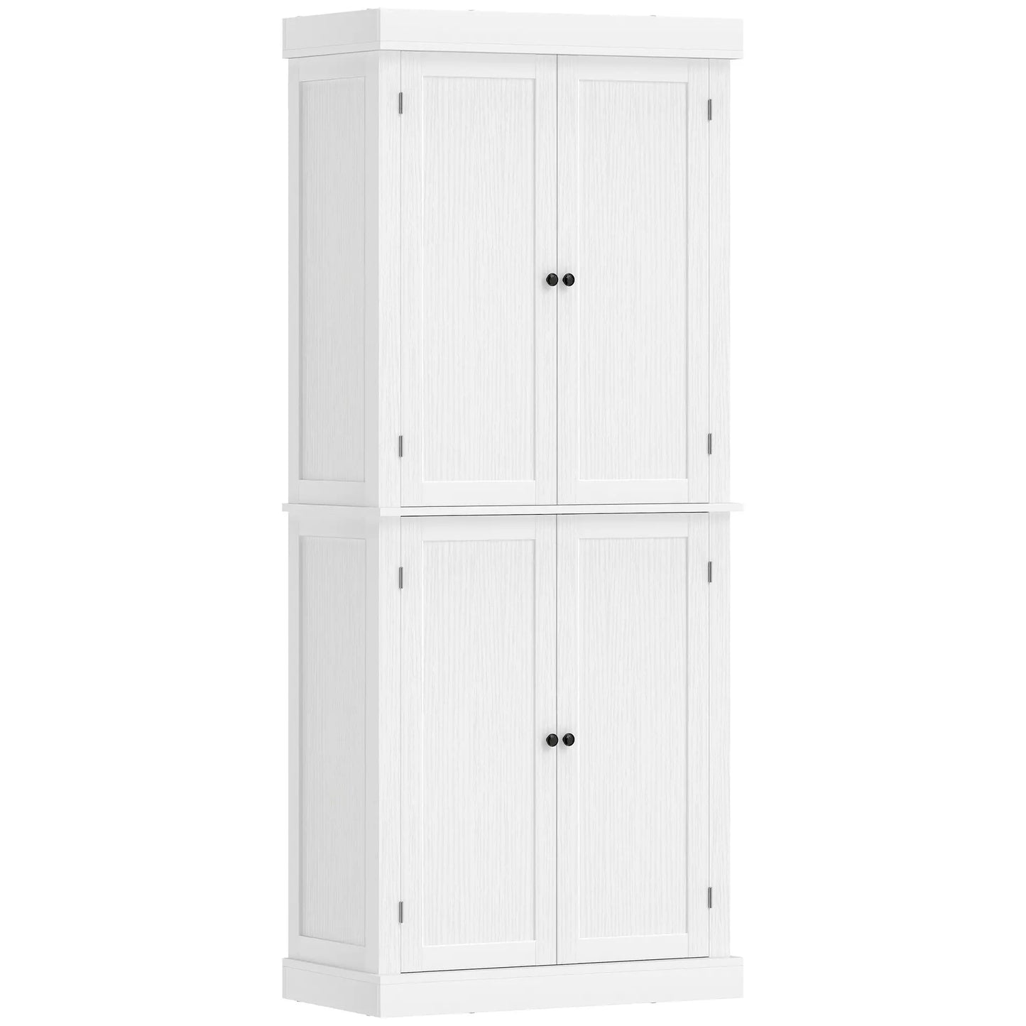 72.5" Freestanding Kitchen Pantry Cabinet, 4 Doors, White Kitchen Pantry Cabinets White Wood Grain at Gallery Canada