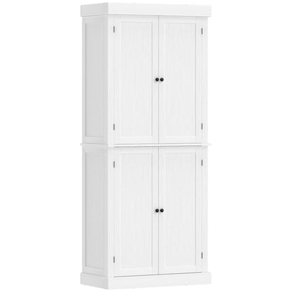 72.5" Freestanding Kitchen Pantry Cabinet, 4 Doors, White Kitchen Pantry Cabinets White Wood Grain at Gallery Canada