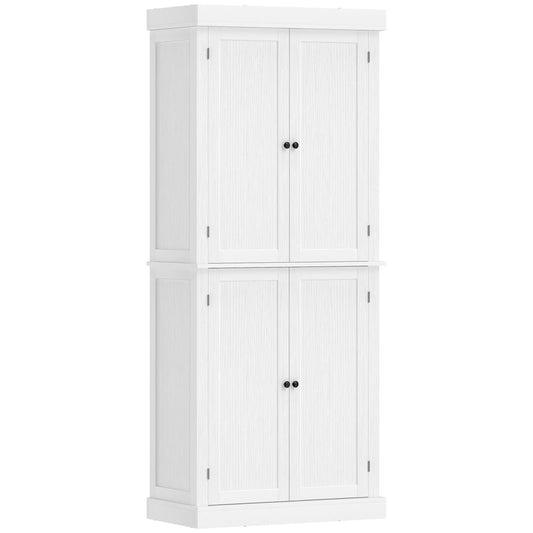 72.5" Freestanding Kitchen Pantry Cabinet, 4 Doors, White Kitchen Pantry Cabinets White Wood Grain at Gallery Canada