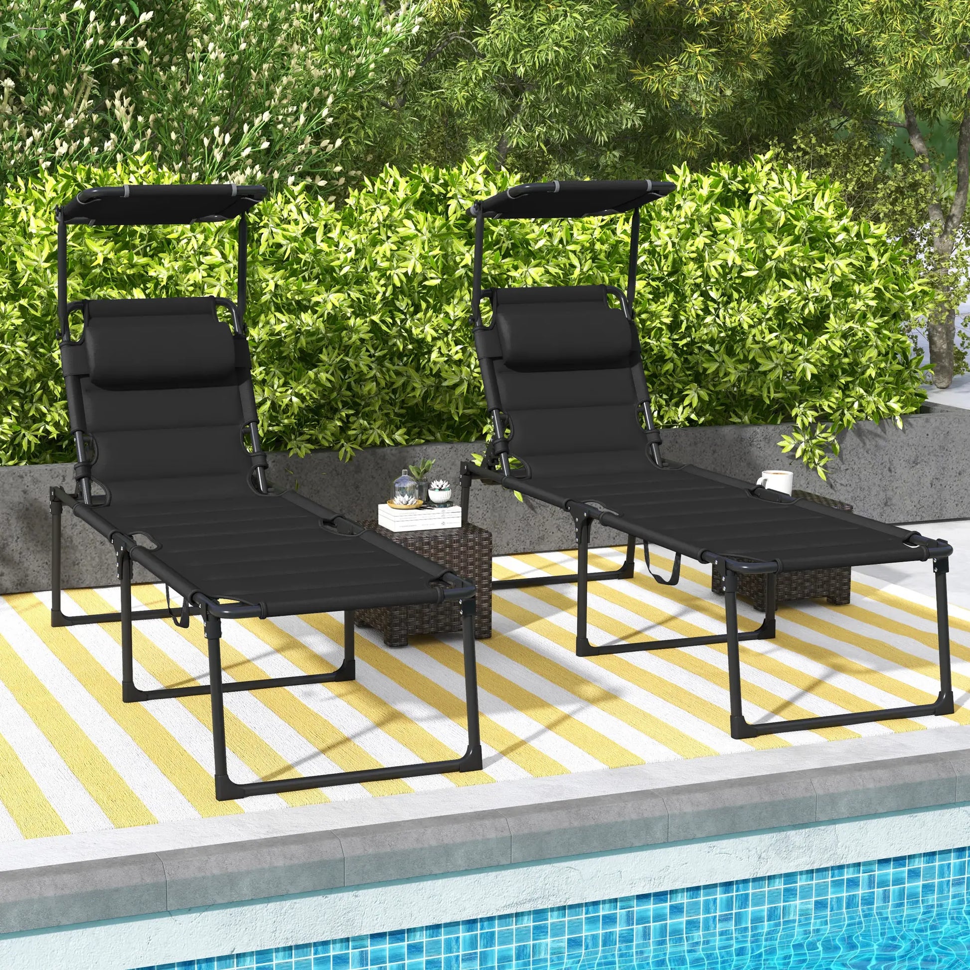 Folding Chaise Lounge, Adjustable Sunroof, Outdoor Quick Dry, Black Lounger Chairs at Gallery Canada