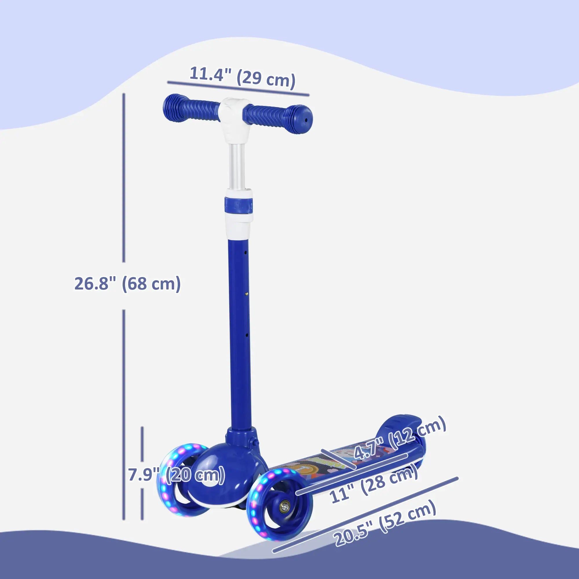 3 Wheel Kids Scooter, Adjustable Height, Rear-Fender Brake, LED Light, TPE Handlebar, Blue Scooters at Gallery Canada