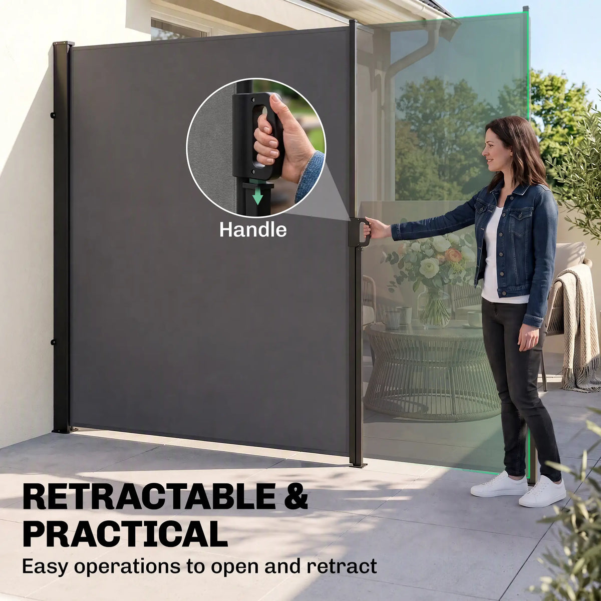 118" x 79" Outdoor Folding Privacy Screen, Retractable Side Awning, UV Wind Resistant, Light Grey Side Awnings at Gallery Canada