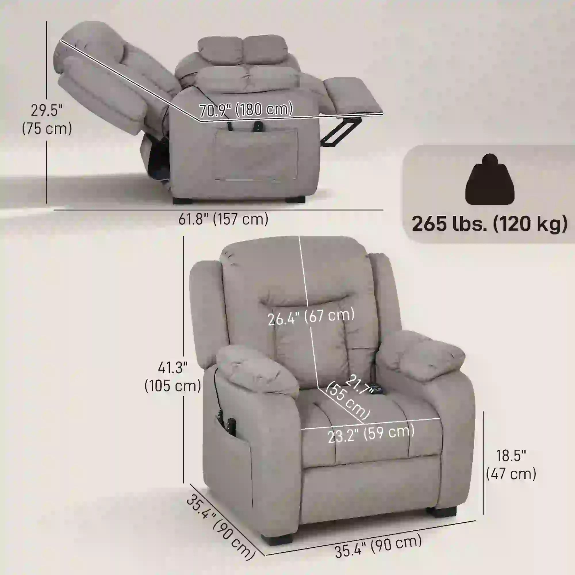 Massage Recliner Chair, Power Recliner, 2 Memory Positions, Brown Single Sofas at Gallery Canada