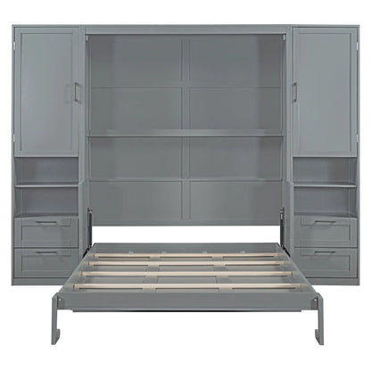 Queen Murphy Bed with Closet, Drawers, Shelves, 114" L x 17" W x 87" H, Grey Bed Frames at Gallery Canada