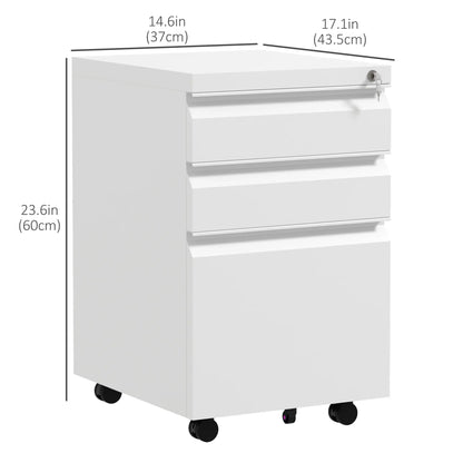 3 Drawer File Cabinet with Lock, Steel, 5 Wheels, Hanging Bar, White Office Cabinets & Cupboards at Gallery Canada