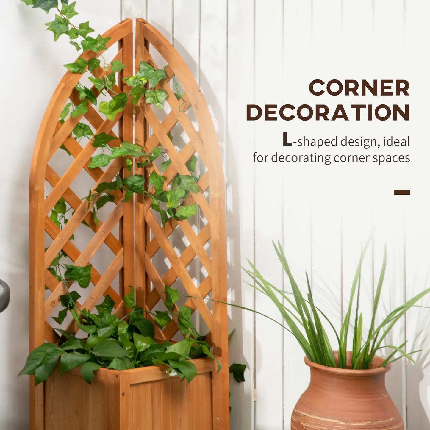 Wooden Raised Garden Bed With Trellis, Outdoor Planter Box For Patio, Balcony Wooden Planter Boxes at Gallery Canada
