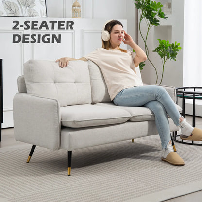 55" Loveseat, Fabric Sofa, Button Tufted Back, Steel Legs, Cream White 2-Seater Sofas at Gallery Canada