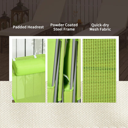 Set of 2 Folding Chaise Lounge Chairs, Outdoor, Reclining, Green Lounger Chairs at Gallery Canada