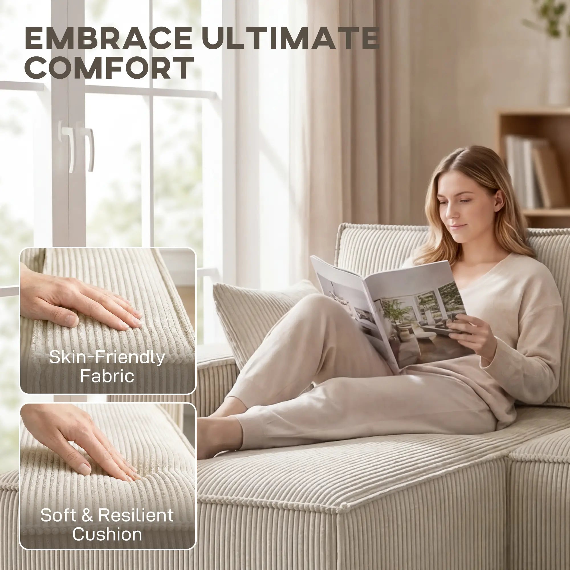 Modular U Shaped Sectional Sofa, Double Chaises, Spring Cushions, Beige L Shaped Couchs at Gallery Canada