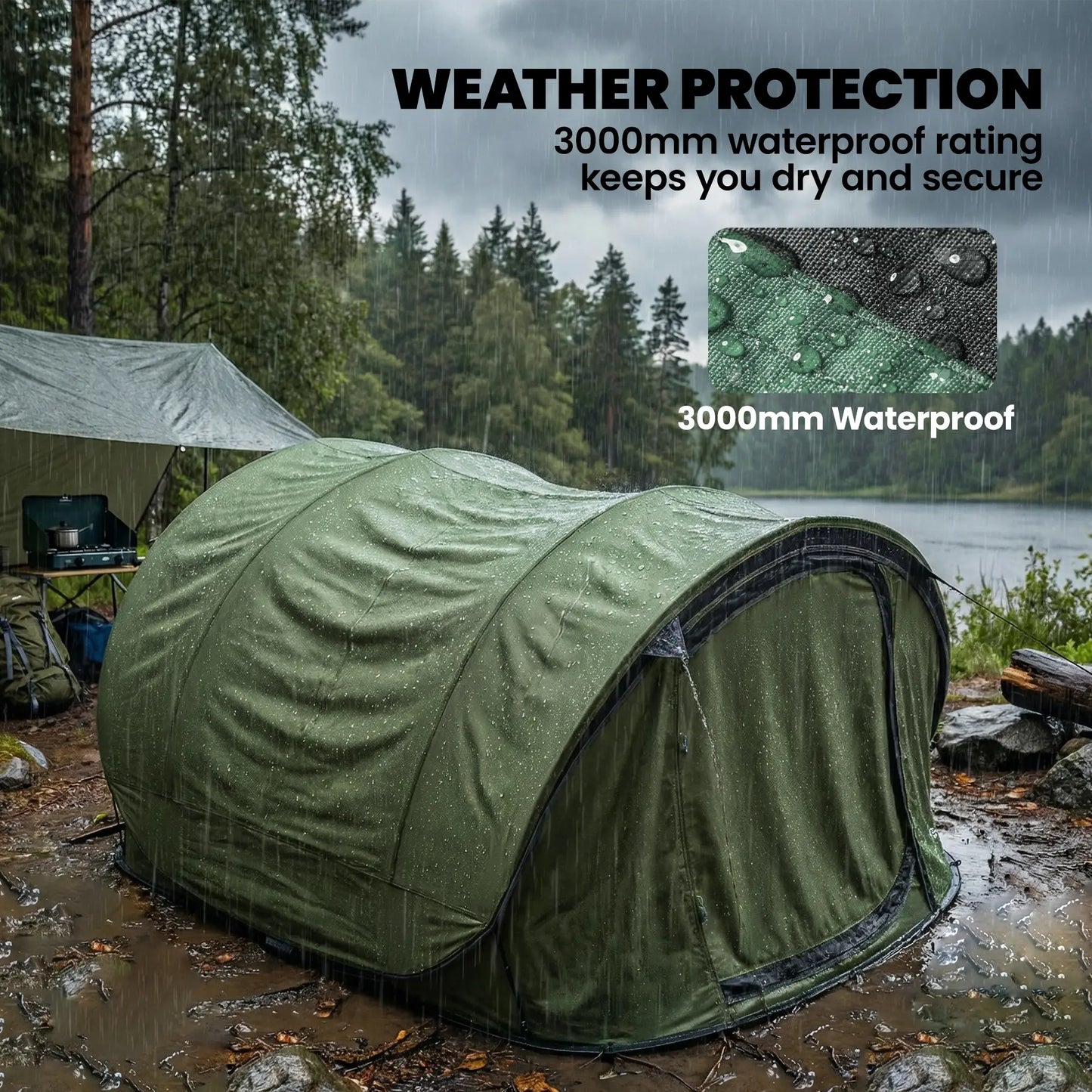 4-5 Person Pop-Up Camping Tent, Waterproof, 2 Doors 2 Windows, Green Camping Tents at Gallery Canada