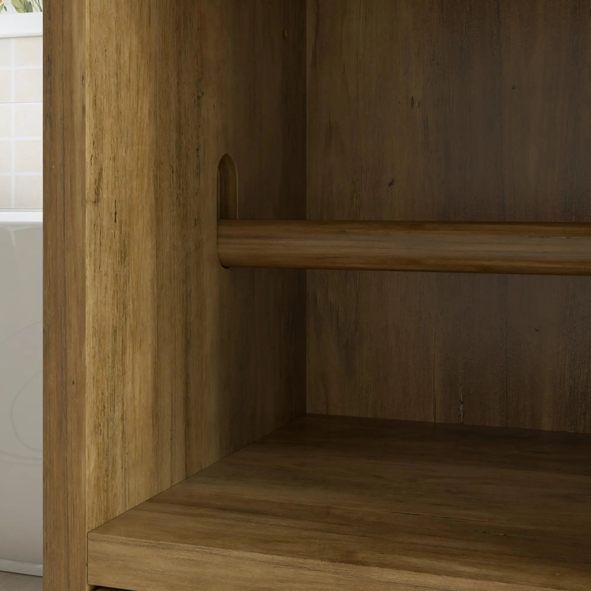 Narrow Bathroom Cabinet, Tall Storage with Barn Doors, Drawer, Adjustable Shelves, Wood Grain, Brown Bathroom Cabinets at Gallery Canada