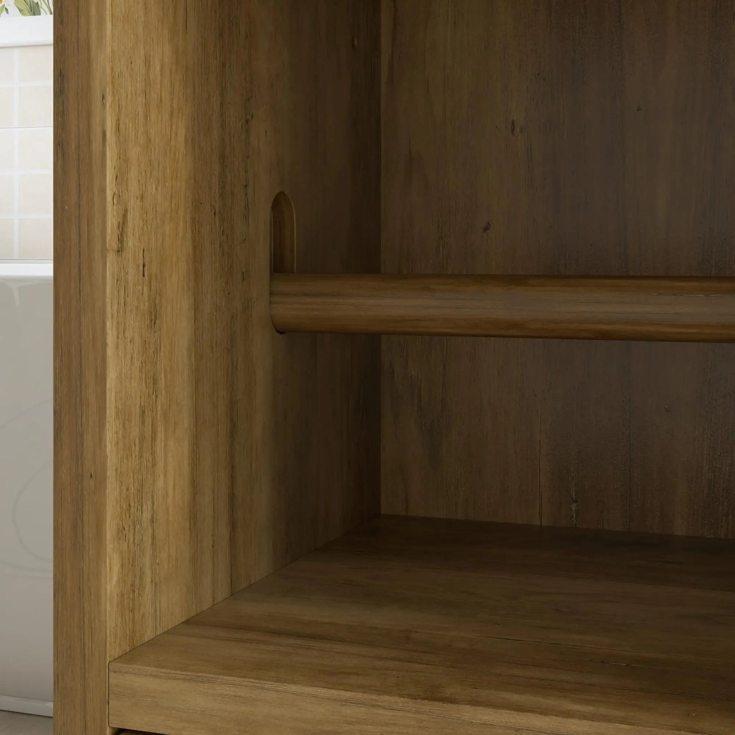 Narrow Bathroom Cabinet, Tall Storage with Barn Doors, Drawer, Adjustable Shelves, Wood Grain, Brown Bathroom Cabinets at Gallery Canada