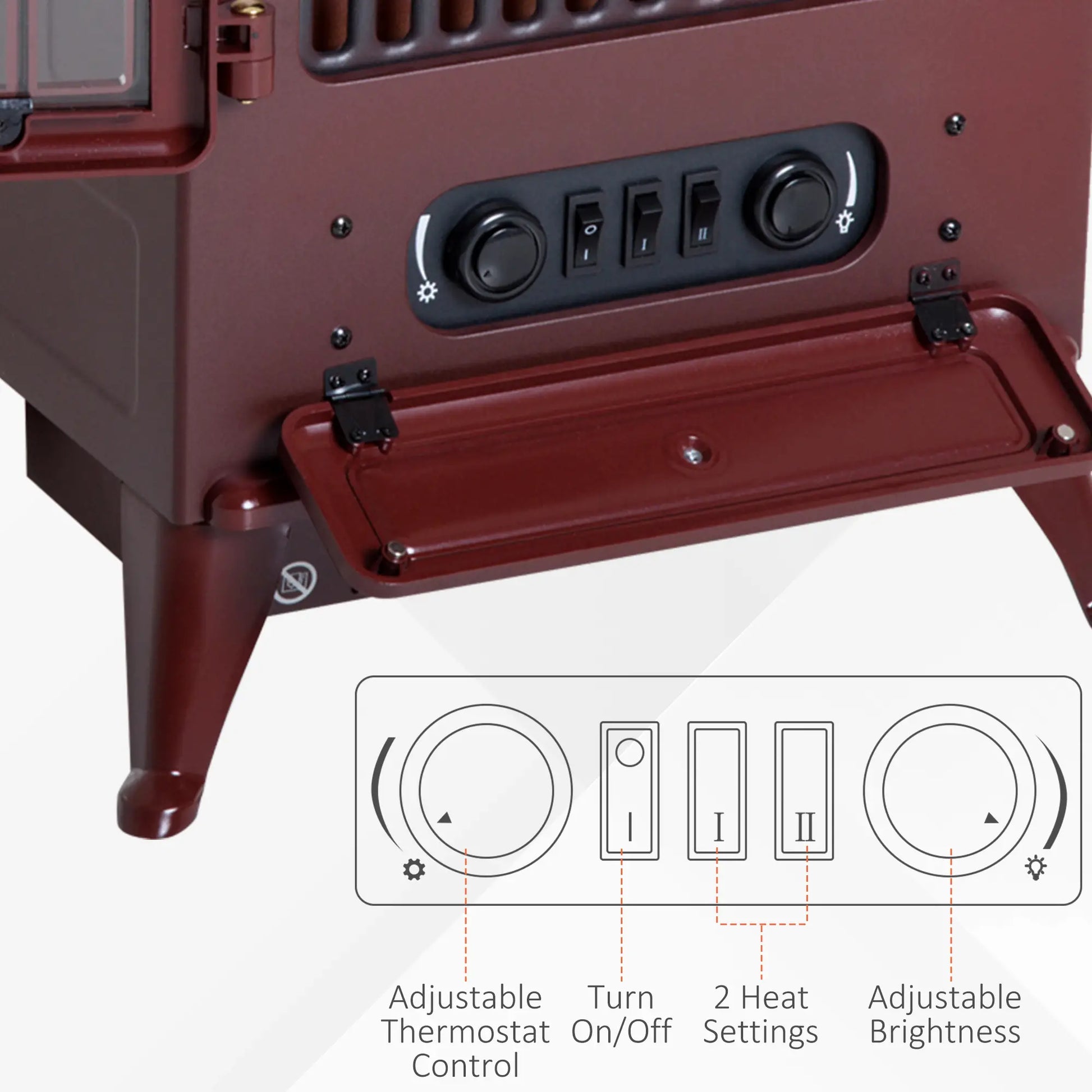 16" Free Standing Electric Fireplace, Adjustable Stove Heater, Wood Burning Flame, 750/1500W, Red Brown Electric Fireplaces at Gallery Canada