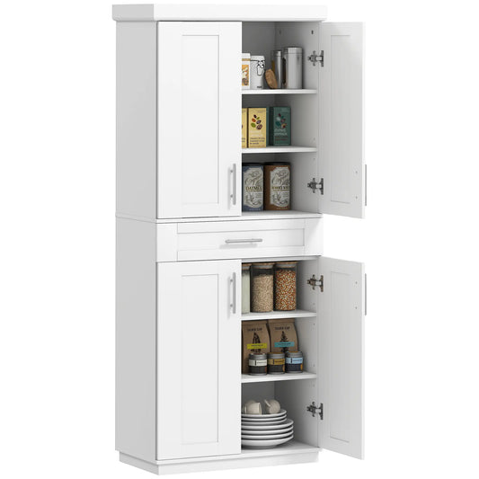 72" Storage Cabinet, Kitchen Pantry with 4 Doors, Drawer, 3 Shelves, White Kitchen Pantry Cabinets White at Gallery Canada