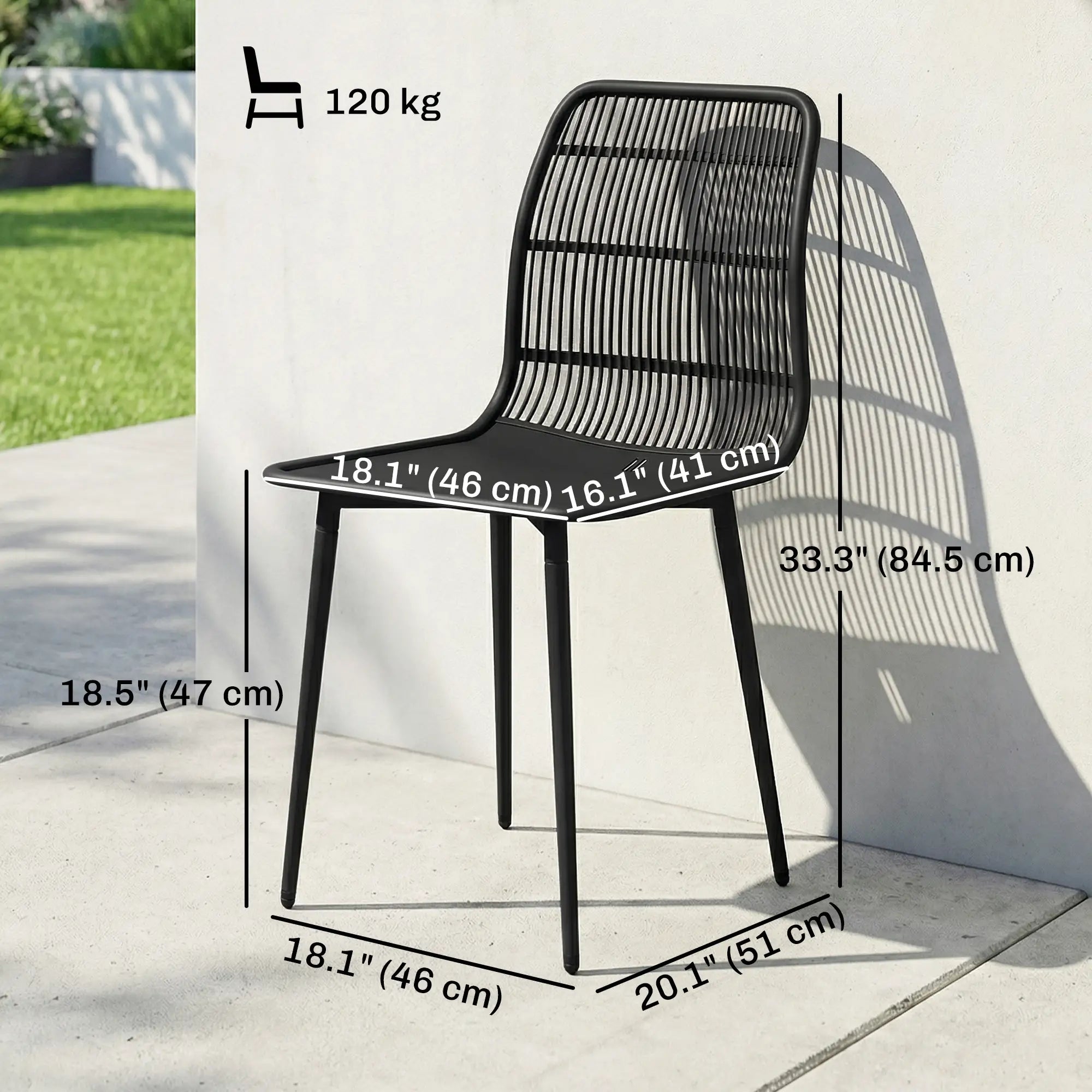 Outdoor Dining Chairs Set of 4, Slotted Backrest, Black Patio Chairs at Gallery Canada