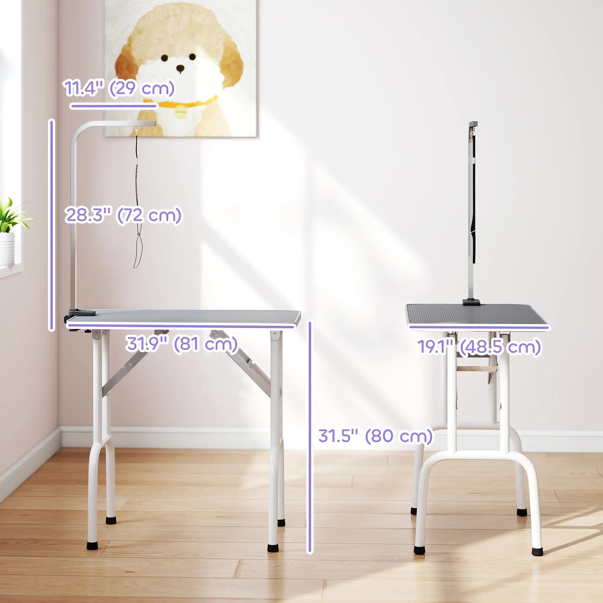 Foldable Pet Grooming Table, Adjustable Arm, Non-Slip Surface, Grey Dog Grooming Tables at Gallery Canada