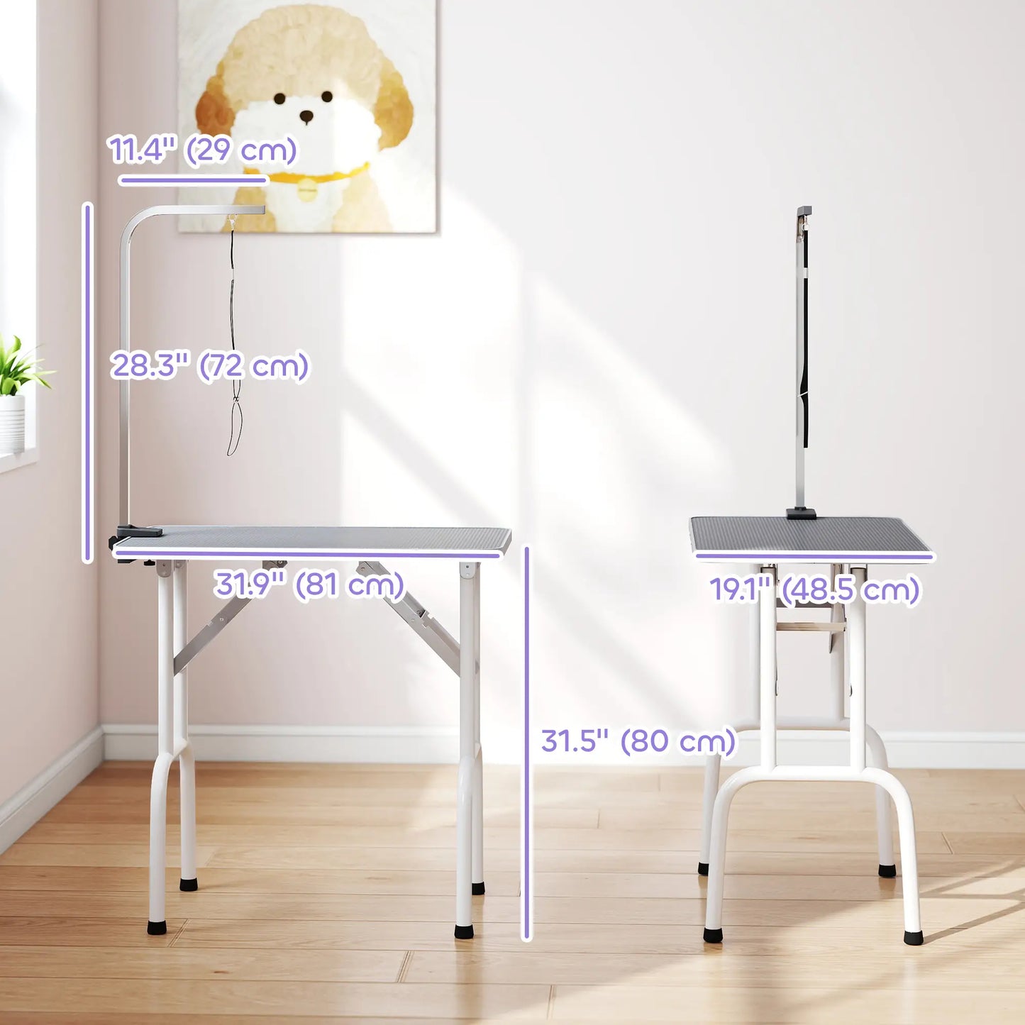 Foldable Pet Grooming Table, Adjustable Arm, Non-Slip Surface, Grey Dog Grooming Tables at Gallery Canada
